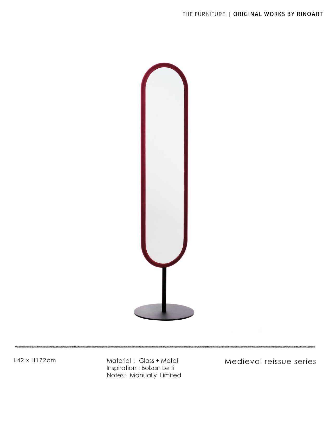 DZ015 - Paris Apartment Vintage Red Velvet Bedroom Dressing Room Entrance Floor Try-On Mirror Corner Full-Length Mirror