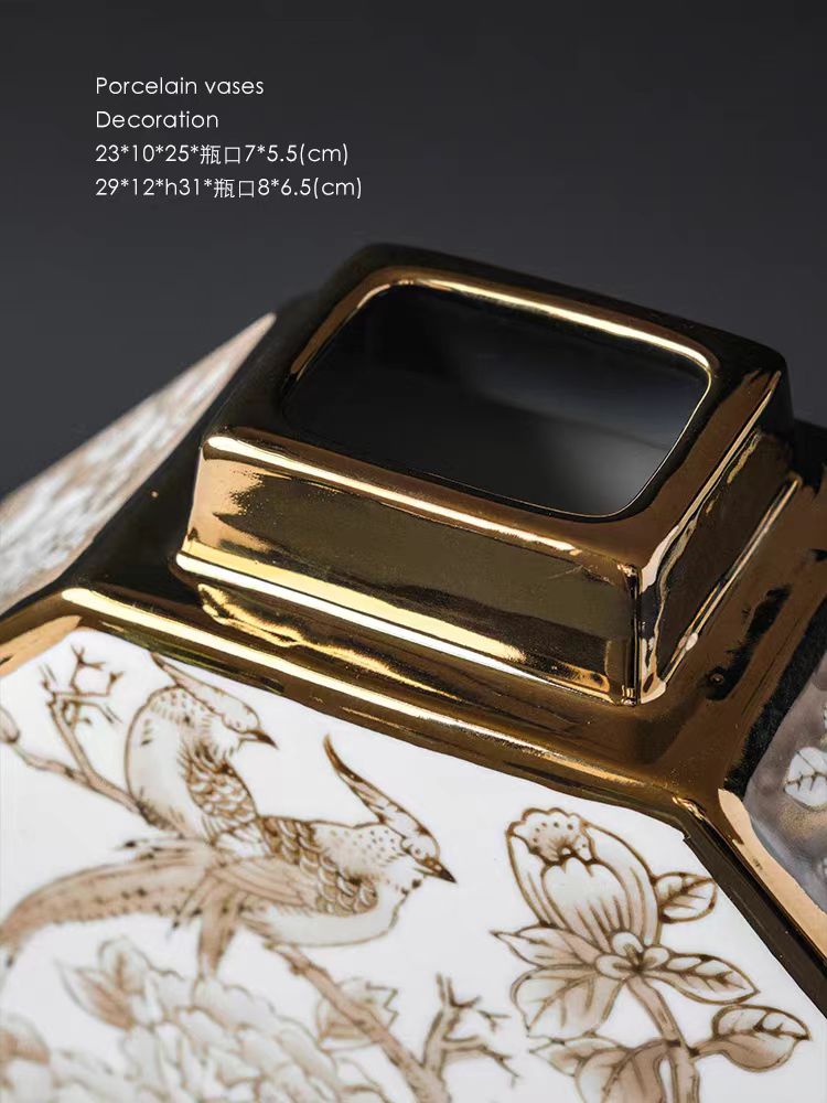 DC091 - Gilded White Porcelain! Oriental Paris Grisaille New Chinese Style "Joy in the Eyebrows" Vase Lucky Decoration
