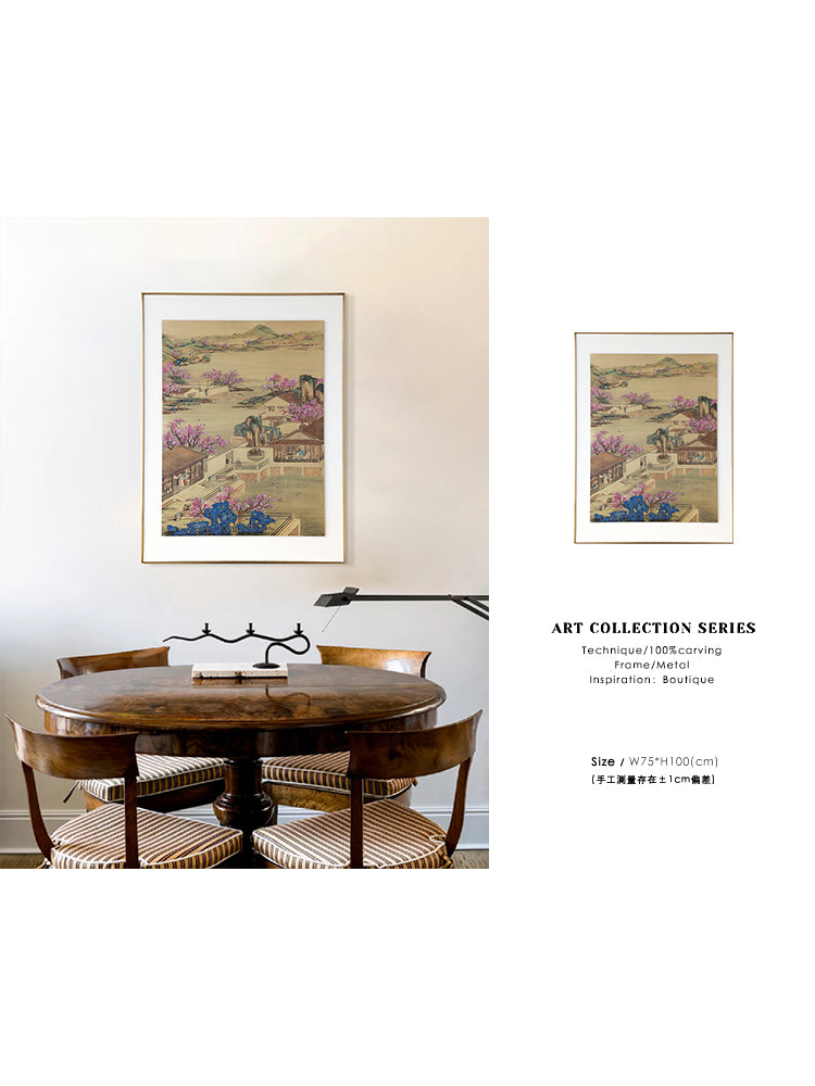 AH225 - Rare Sakura Brass! Brass Carving "Peach Blossom Spring Residence" 3D Landscape Art