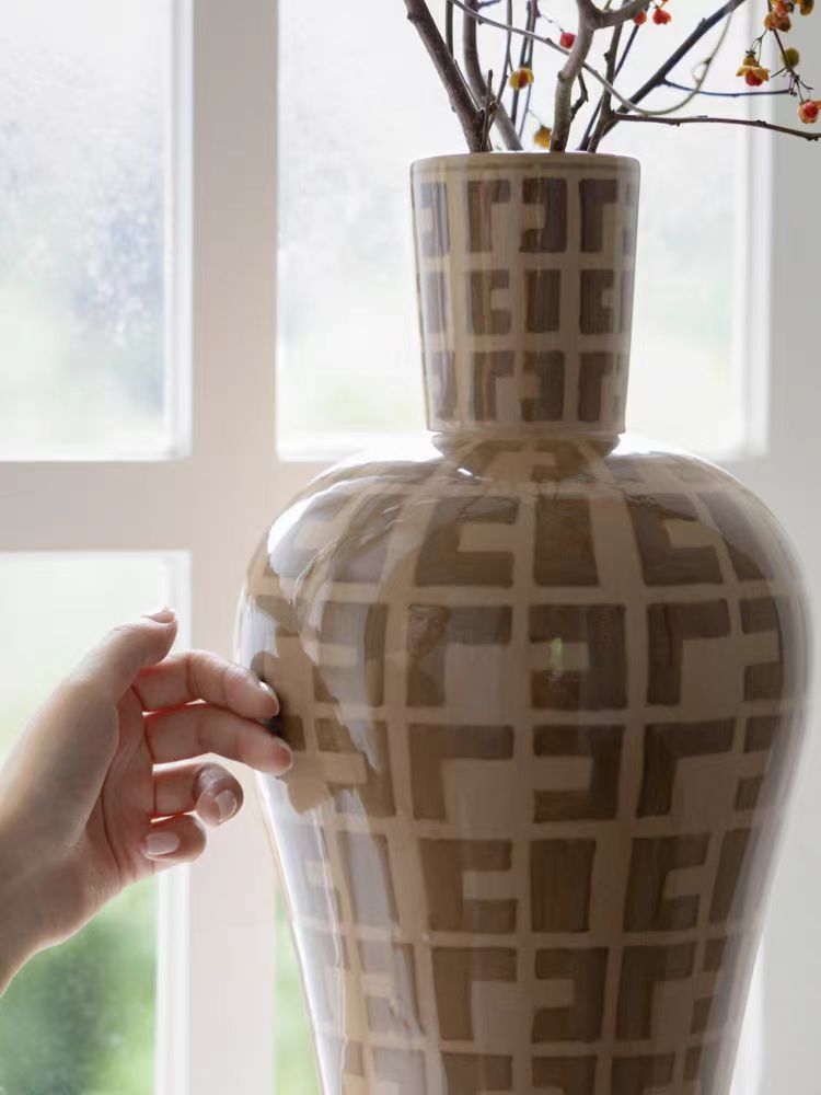 DC291 - Home Decor Fend*vip gift "Blessings Extended" Hand-painted Underglaze Retro Ginger Porcelain Vase