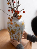 DC277 - Home Decor Ralph Laur*n Vintage "Glaze with Gold Foil" Series / Genuine Gold Hand-painted Decal Flower Vase