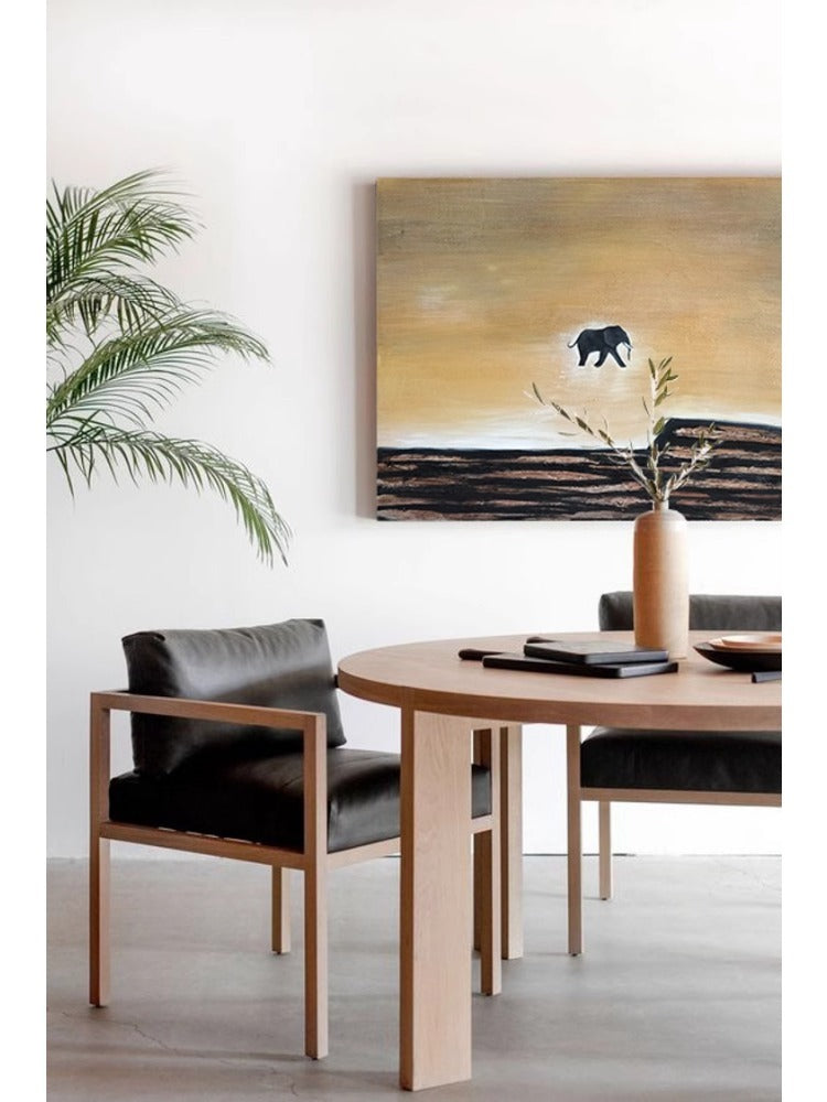 AH141 - Oil Painting "Running Elephant" Wabi-sabi Bicolor Minimalist Warm Living Room Bedroom Art