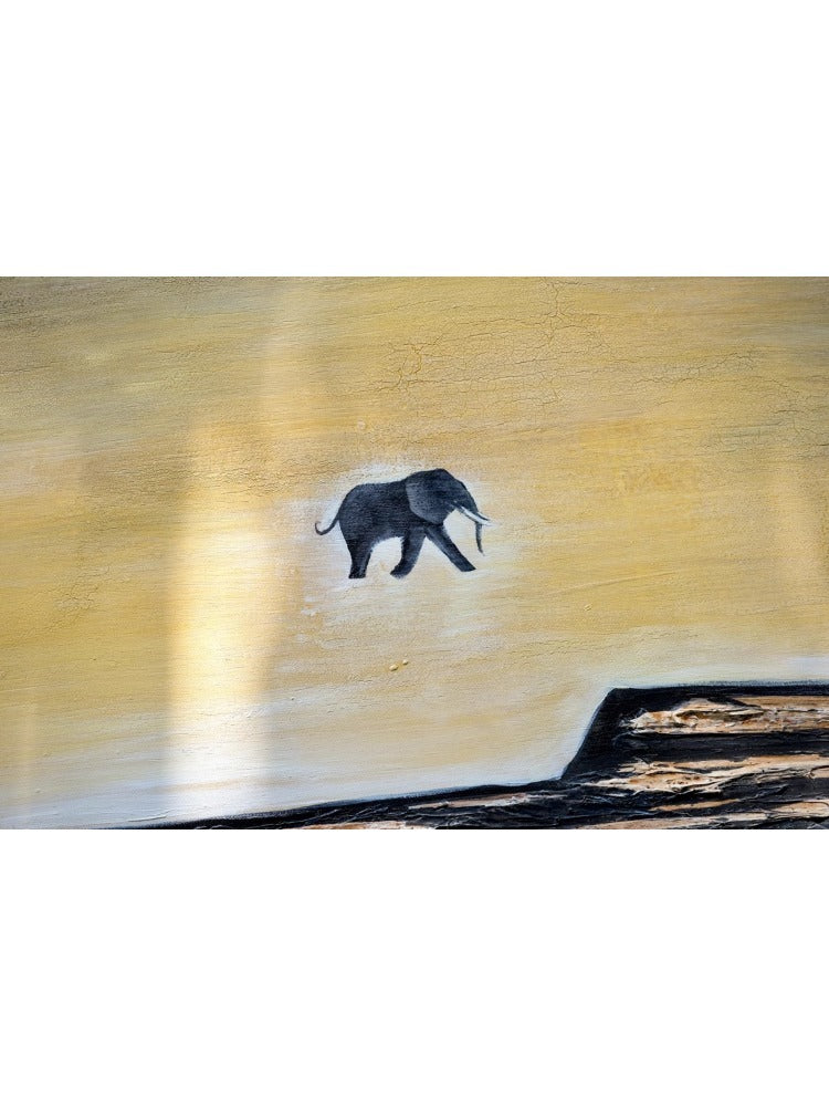AH141 - Oil Painting "Running Elephant" Wabi-sabi Bicolor Minimalist Warm Living Room Bedroom Art