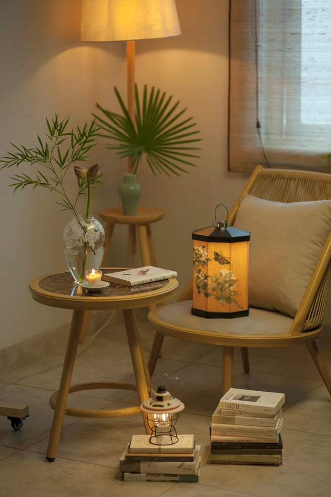 LA039 - "Spring Comes" Embroidered New Chinese Style Table Lamp Touch Wireless Leather Portable Bedside Lamp Night Light