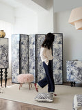 YA015 (4-Folder) - Di@r Maison Series Jungle Art Lacquered Wood French Screen Ink Blue and White New Chinese