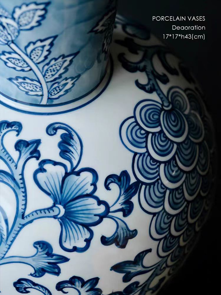 DC089 (Blue) - "Fengrun Home" Light Blue Porcelain Vase Flower Arrangement Entrance Living Room Study New Chinese Style Decoration