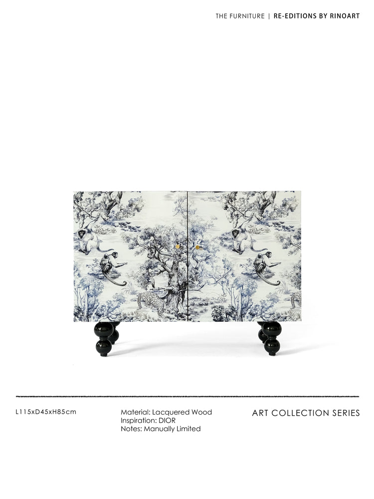 GA013 - Di@r Maison Series Jungle Lacquered Wood French Foyer Cabinet Blue and White Chinese-style Side Cabinet