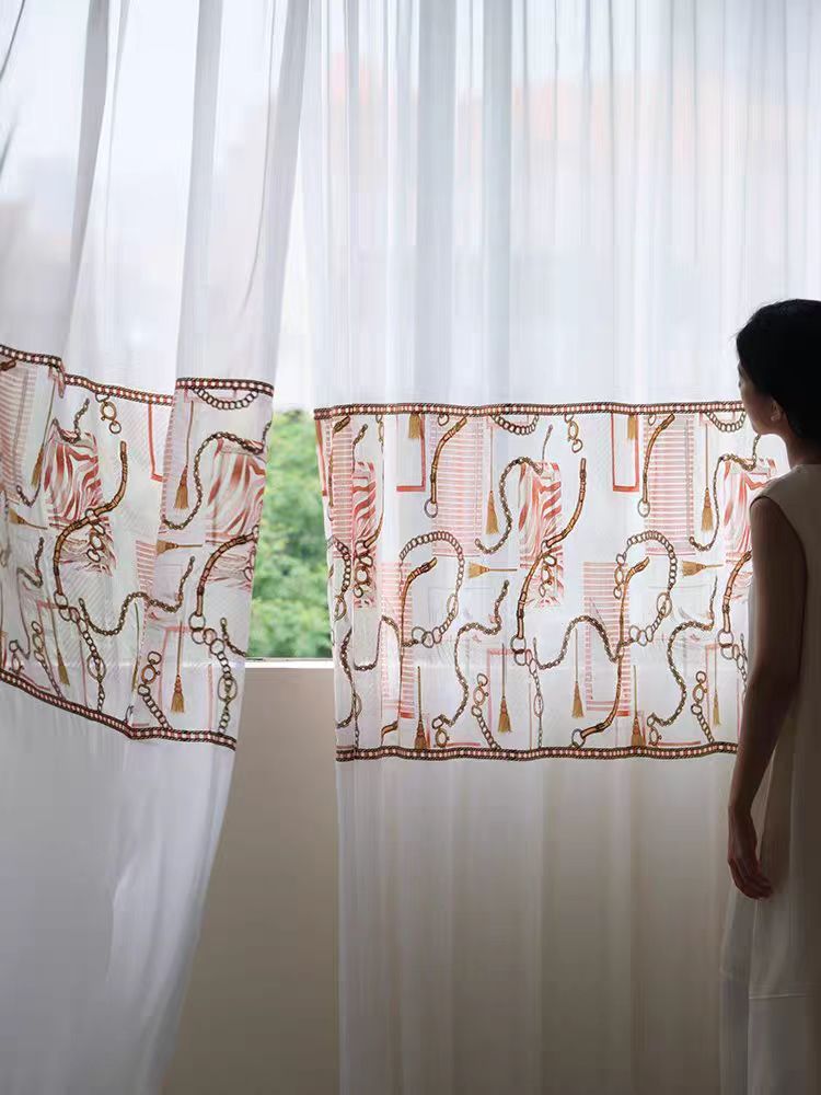 FS007 - Herm@s Artistic Embroidery Soft Light Sheer Curtains Translucent Living Room Bedroom Floor-to-Ceiling Curtains