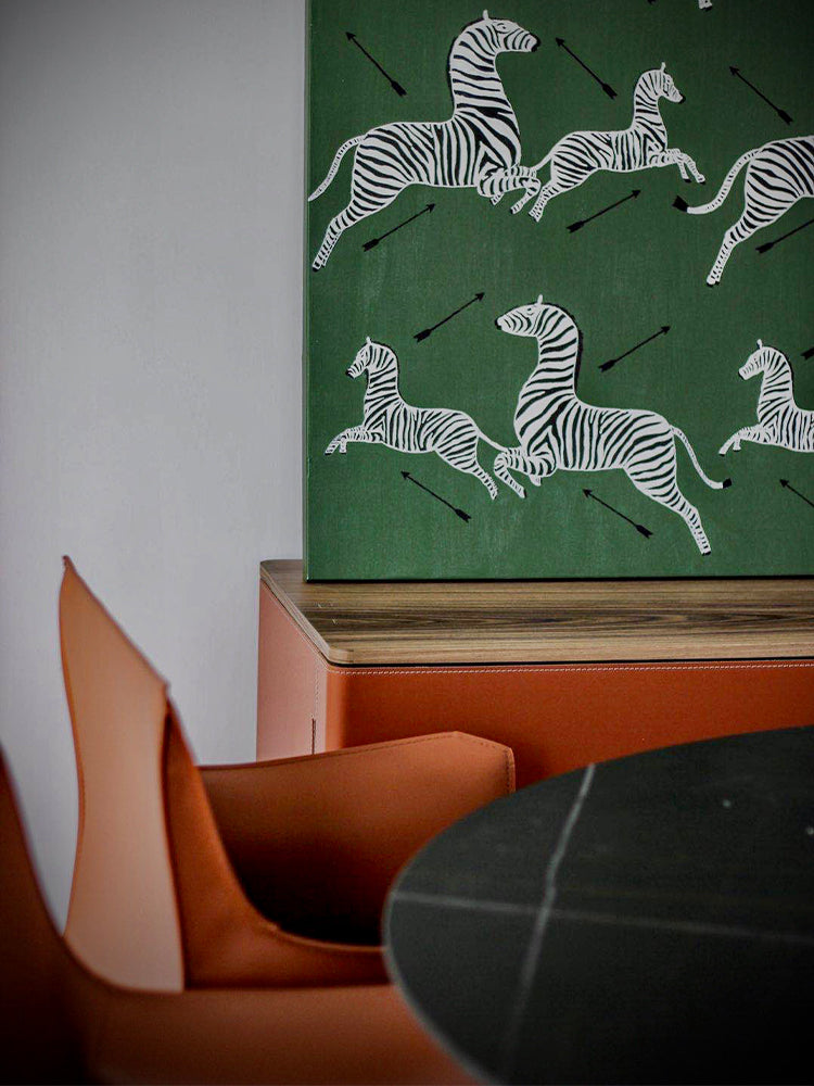 AH068 - Vintage "Crazy Zebra" Green Mid-Century Modern Sofa Wall Art
