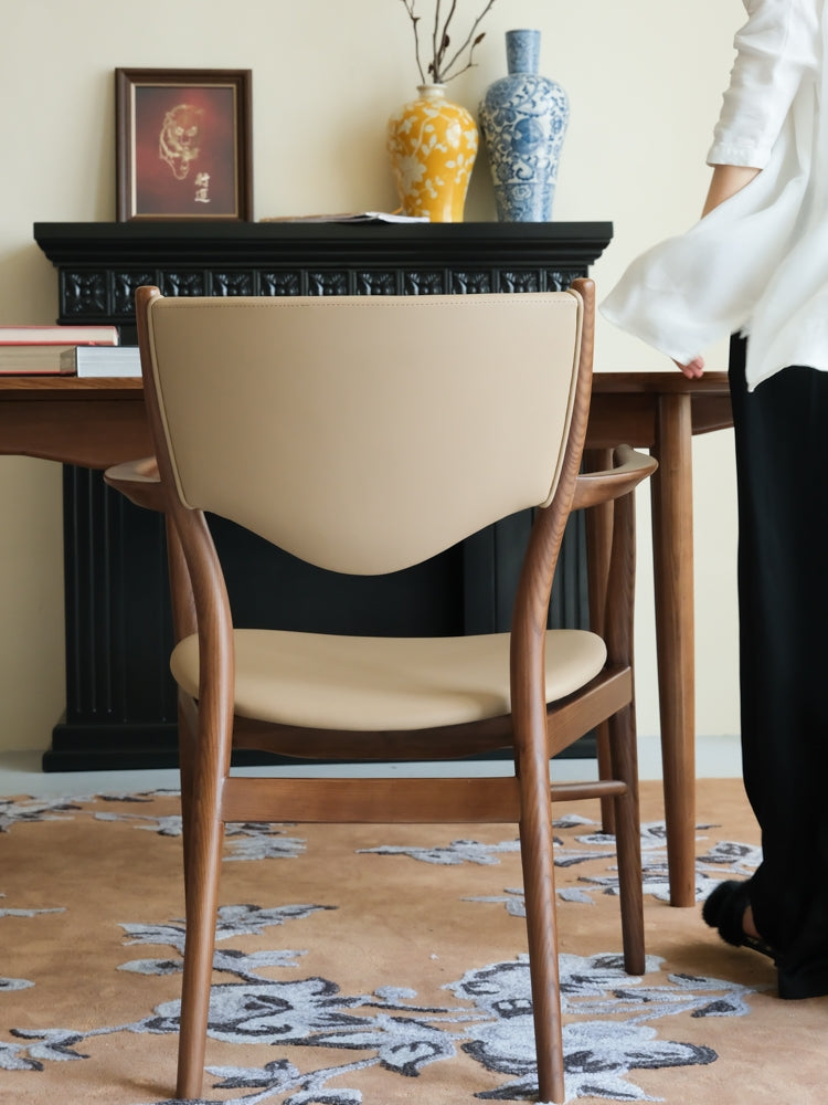 CH054 - Genuine Cowhide with Solid Wood! Danish Ergonomic Chair Italian Chair White Waxwood Dining Chair Leisure Chair