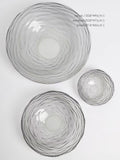 DC209 (Set) - Home Set of 3/Spanish handmade embossed gray crystal glass lamp large fruit tray foyer storage tray
