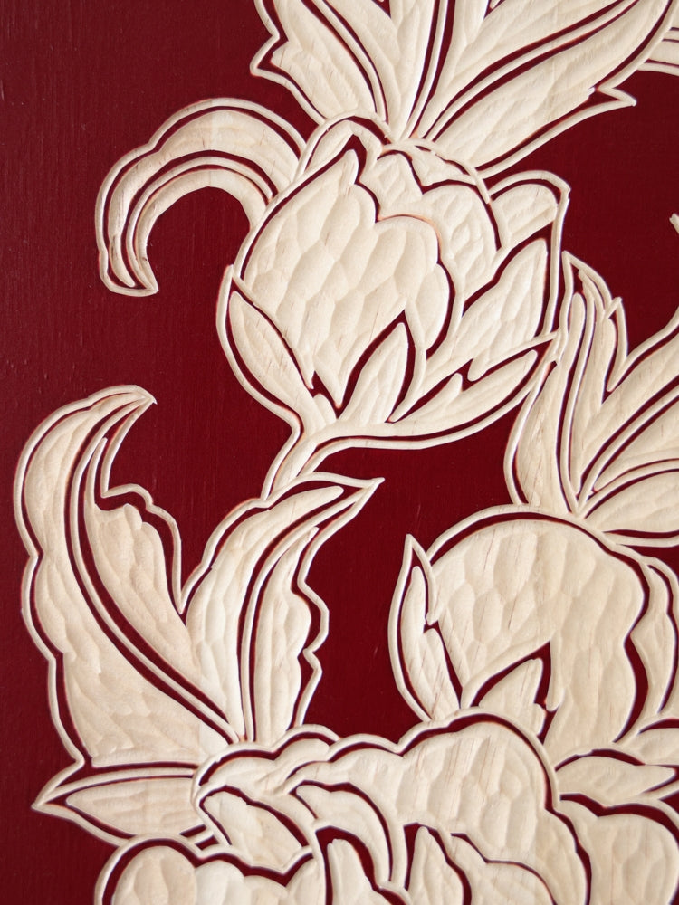 AH226 - Hand-carved Yellow Poplar Wood Painting "Joyful Encounter" Newlywed Housewarming Gift