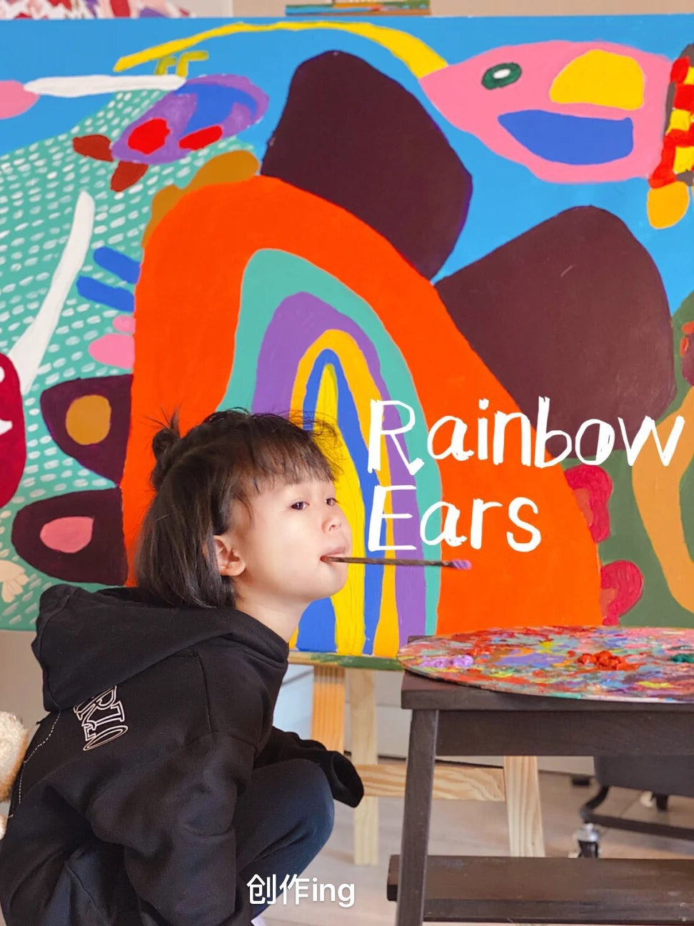 CP036 - Limited Edition by Artist: Mai Sister Original "Rainbow Ears" Rhino Life Color Children's Room Carpet