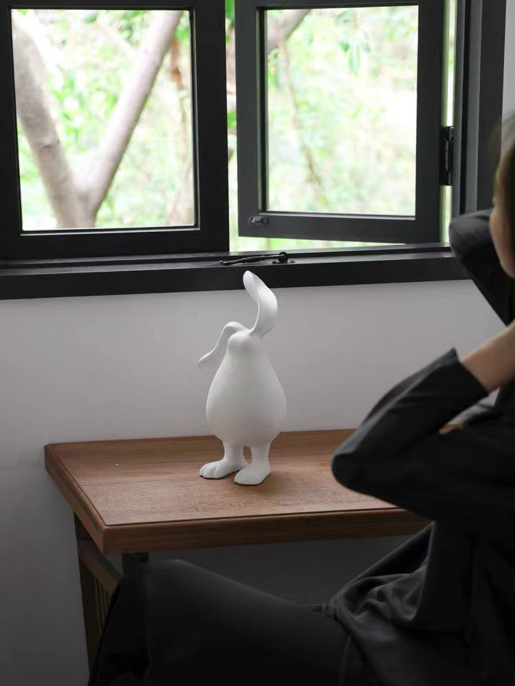 DC218 - Home Danish pottery artist "Happy Rabbit" hand-made extrusion vintage white sculpture foyer side living room ornament
