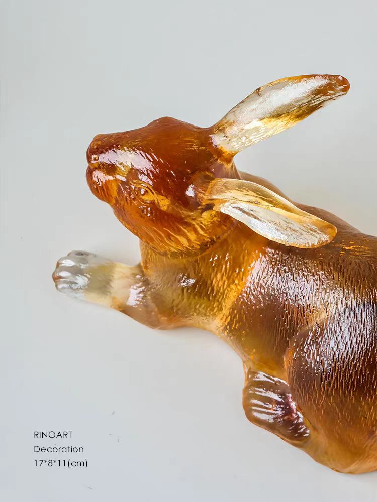 DC191 - Oriental glass "Golden Rabbit Sends Blessings" crystal fortune item paperweight opening foyer ornament Mid-Autumn gift