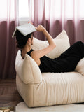 CH047 - Vintage Leather Lazy Sofa: Cream, Bedroom Armchair, Outdoor Lounge