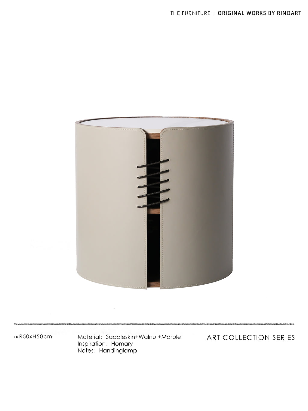 YA024 - H Glacier Grey Italian Saddle Leather Marble Coffee Table Bedside Cabinet: Modern, Simple, Luxurious