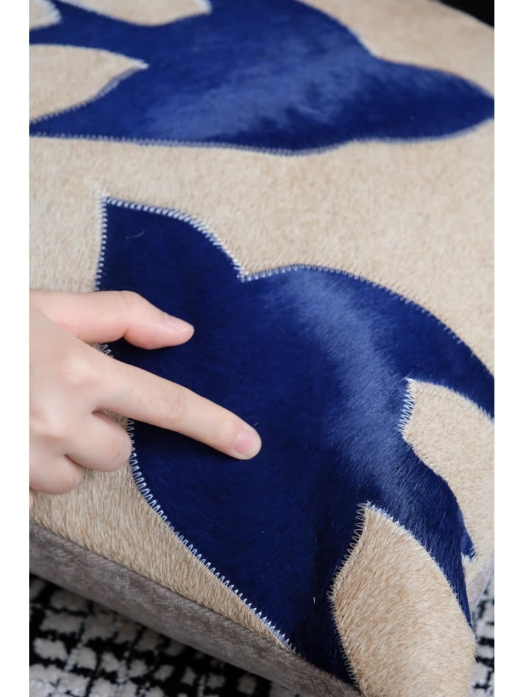 BD067 - Genuine Cowhide from Ruonai! "Klein Blue/Peace Dove" Hand-Sewn Leather Pillow