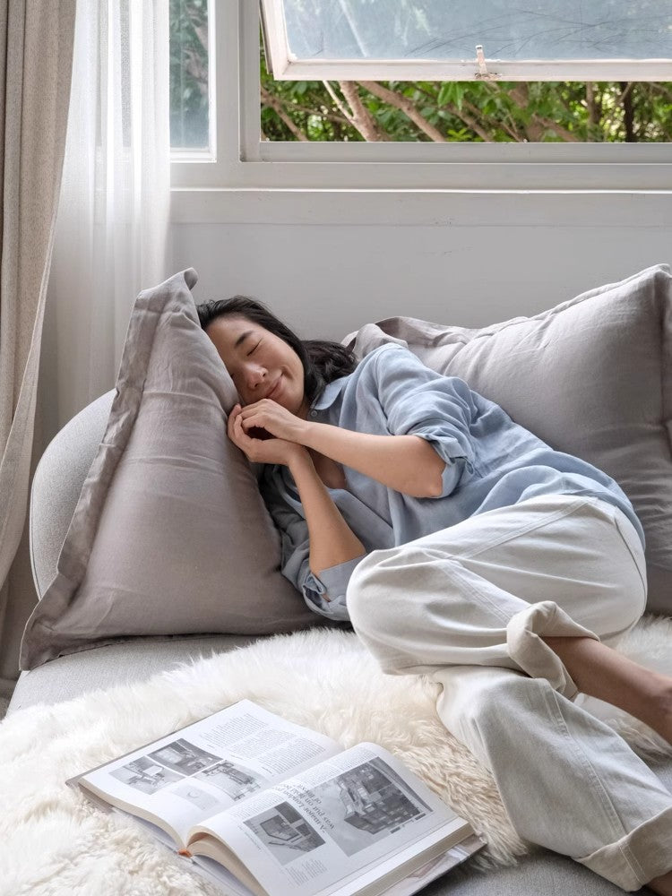 BD015 (Pair) - Pure Flax French Linen Solid Color Pillow: Core Included, Ideal for Bedside