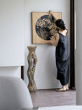 AH227 - Exhibition Debut! Hand-carved Wooden Relief "Flower Blossoms Moon Full" Living Room Art
