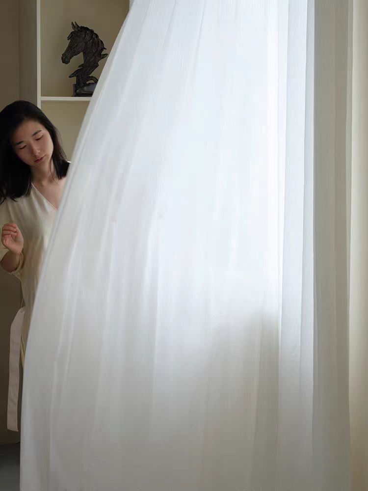 FS004 - Relief New Color! Cir@ Trudon French Antique Pearl White Translucent Floor-to-Ceiling Living Room Window Curtains Sheer Curtains