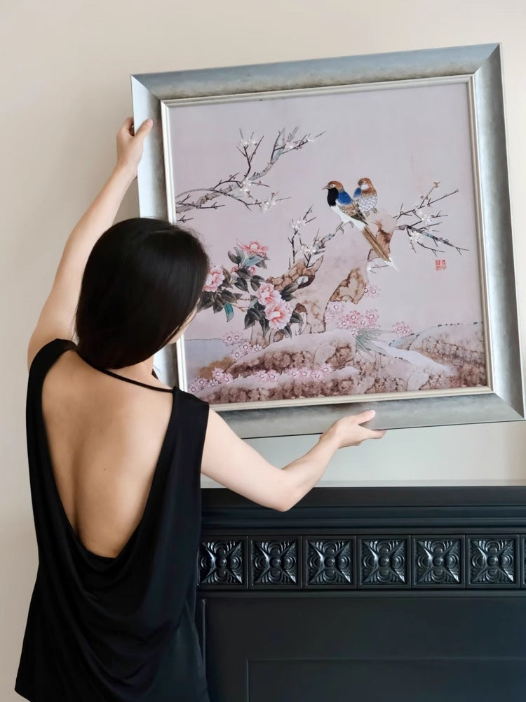 AH170 - 3D Embroidery "Joyful" New Chinese Living Room Bedroom Wall Art