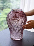DC149 - Home Decor French Embossed Glass "Collection Silver Lotus" Crimson Purple Crystal-like Vintage Vase Living Room Decoration
