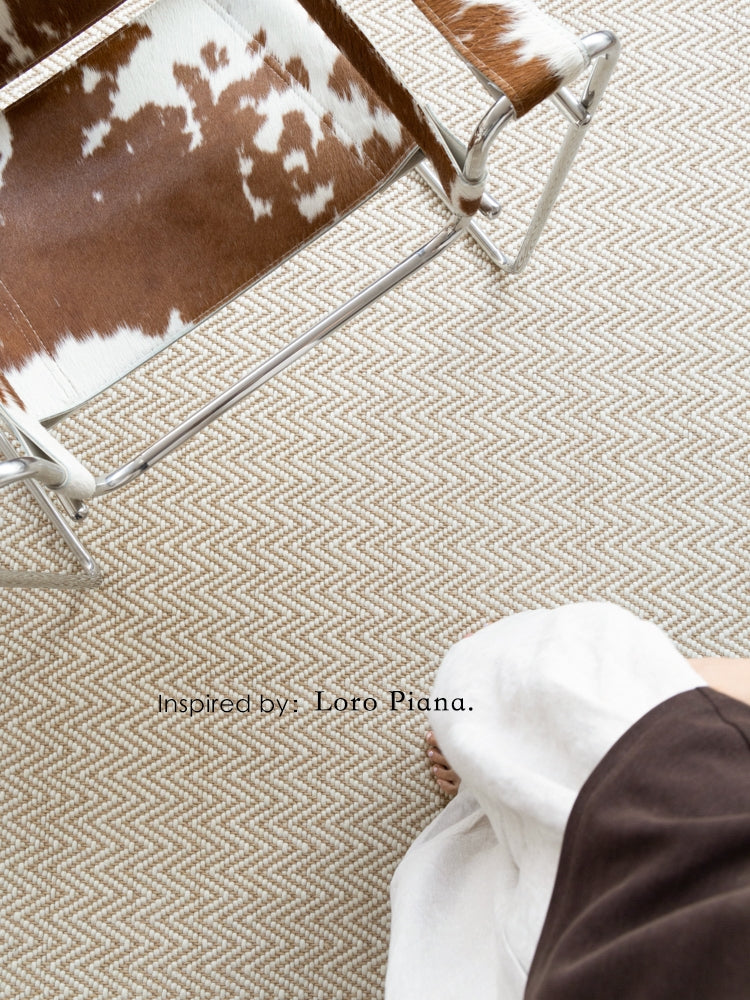 CP134 - Bangladesh Imports Series / Loro Pian@ Herringbone Yellow Hemp + Wool Bedroom Bedside Carpet