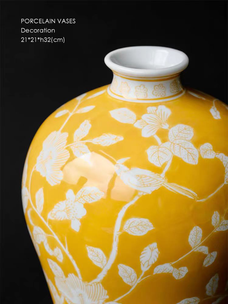 DC089 (Golden) - "Wealthy Yellow Orchid" Lucky Decoration Entrance Living Room Vase Flower Arrangement Fortune Yellow New Chinese Style Decoration