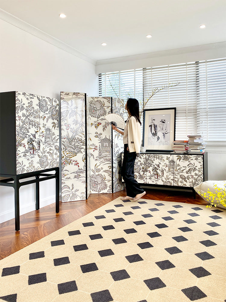 GA008 - Collectible Lacquered Hand-painted COCO Lady Vintage French Side Cabinet "Oriental Dream" Cream Black