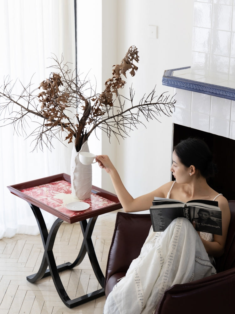 YA037 - Di@R Dutch Series / Eden Garden Ruyi Pattern Hand-painted Birch Solid Wood Mobile Side Table