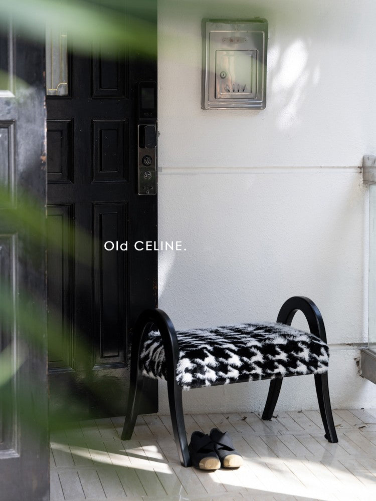 CH089 - Shoe Changing Stool - Solid Wood + Mink Series Black and White Mink Multi-functional with Footrest