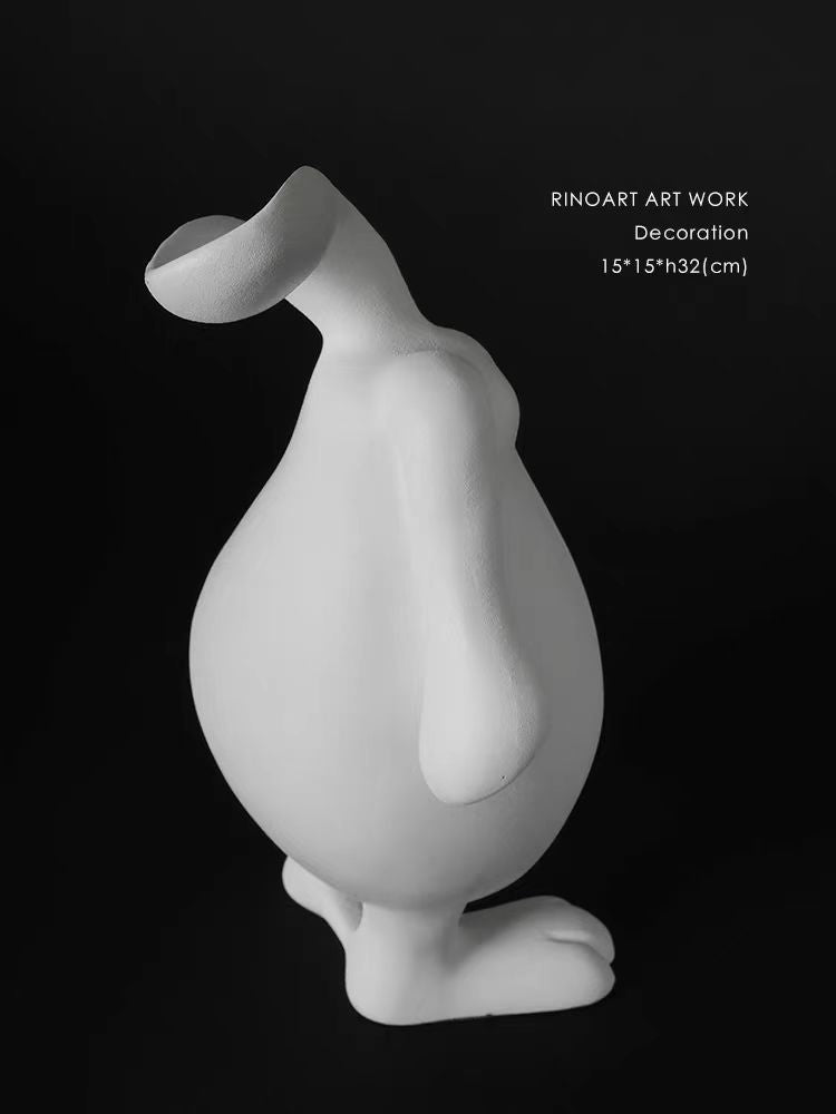 DC218 - Home Danish pottery artist "Happy Rabbit" hand-made extrusion vintage white sculpture foyer side living room ornament