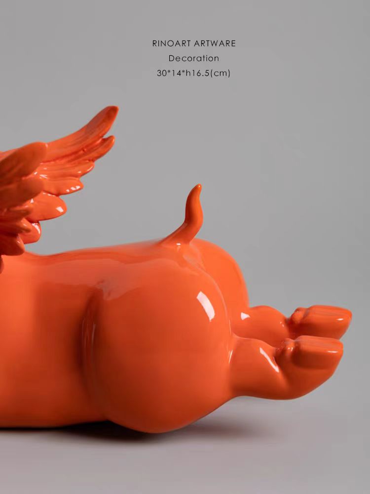 DC258 - Home Herm@s Deco exclusive collection "Good Luck Comes" orange resin sculpture art ornament