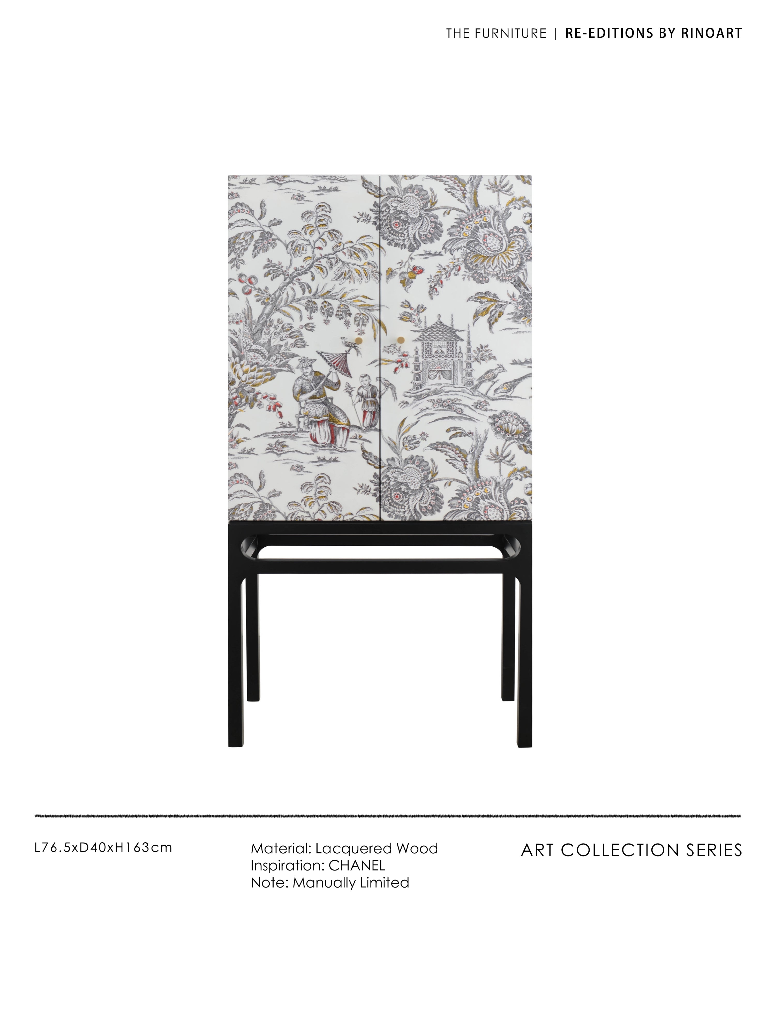 GA009 - COCO Lady French Multi-purpose Upright Cabinet Foyer "Oriental Dream" Vintage Art Deco Black White