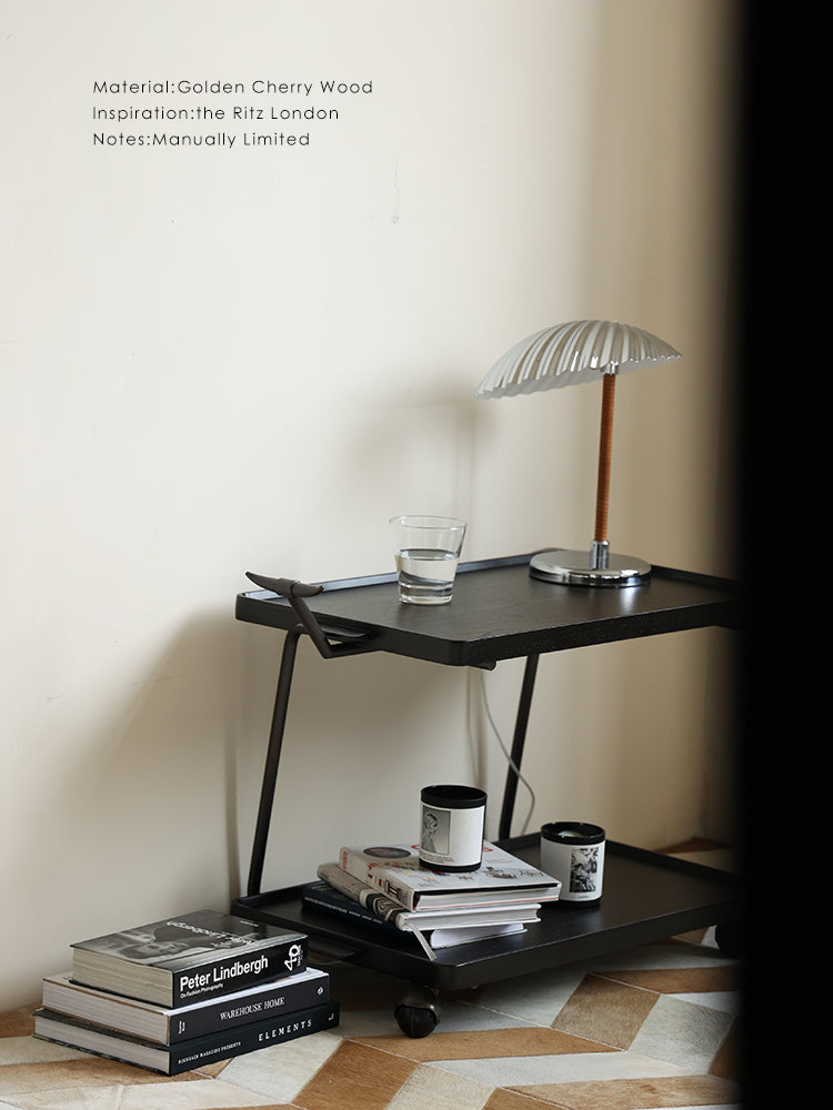 YA012-1 - Exclusive Samurai Black! Vintage Mobile Small Cart Sofa Side Table Dining Cart