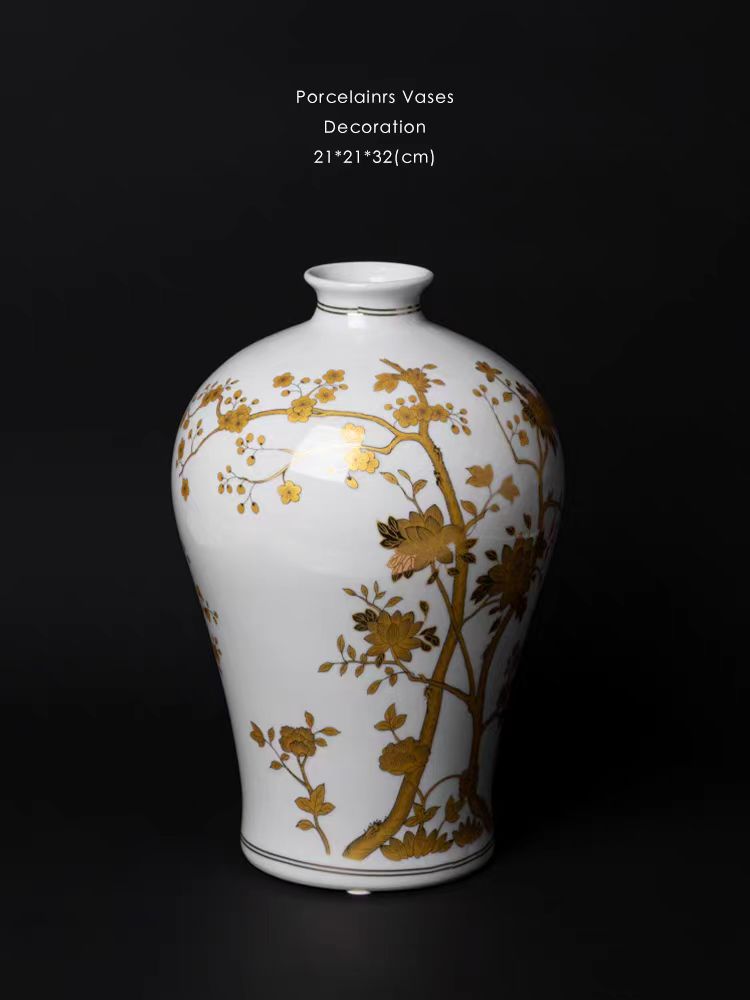 DC277 - Home Decor Ralph Laur*n Vintage "Glaze with Gold Foil" Series / Genuine Gold Hand-painted Decal Flower Vase