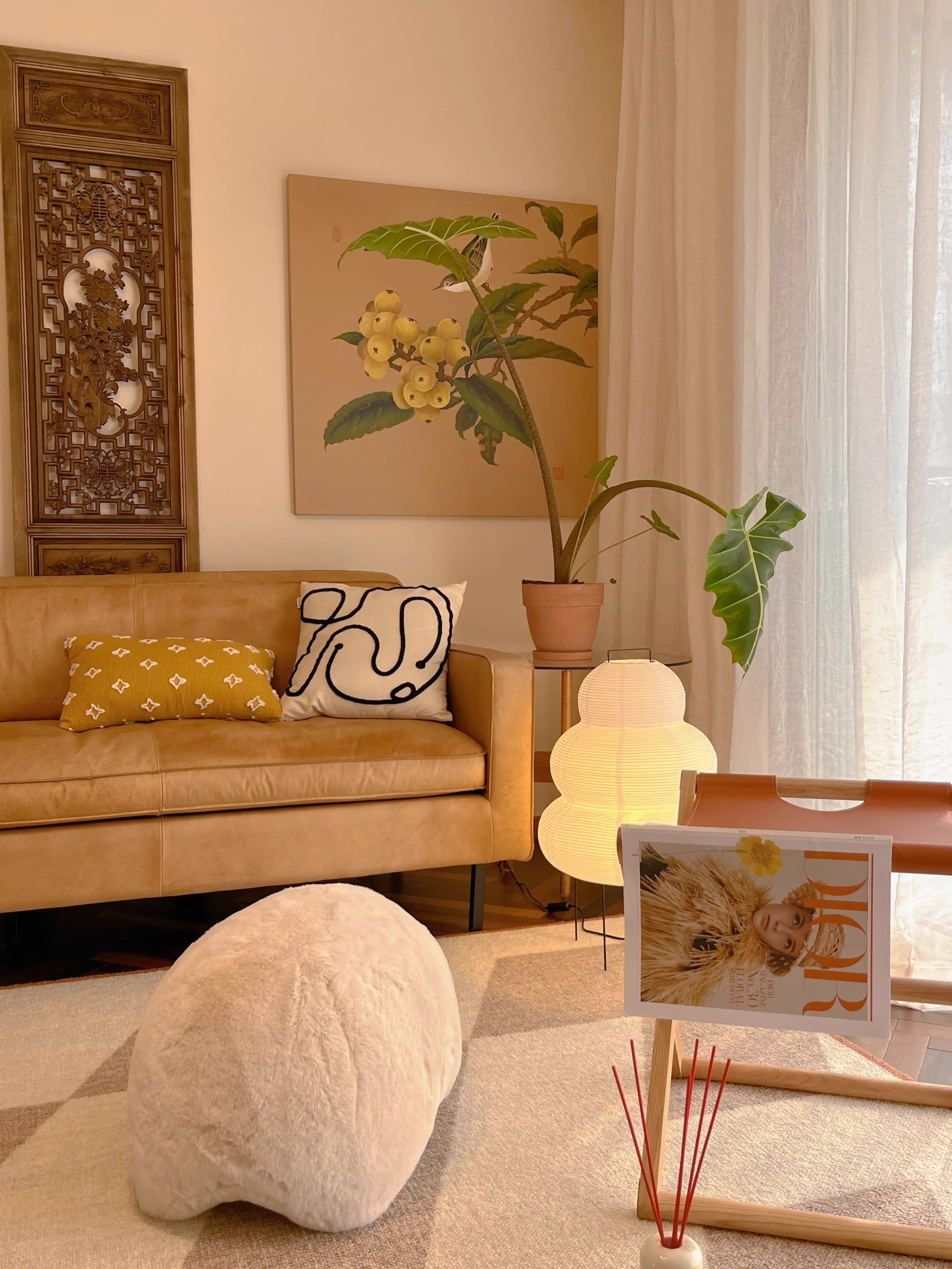 AH128 - "Loquat Mountain Bird" Warm-toned Auspicious Entrance Living Room Dining Room Entry New Chinese Art
