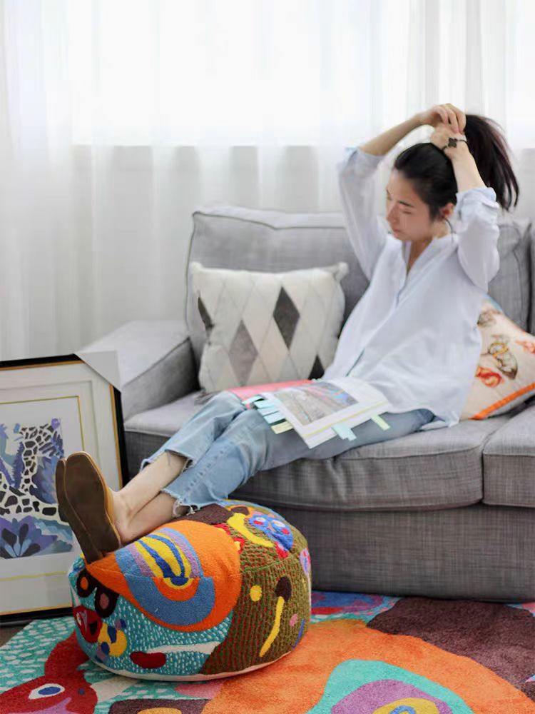 CH024 - Artist  "Rainbow Ears" Wool Pouf for Kids