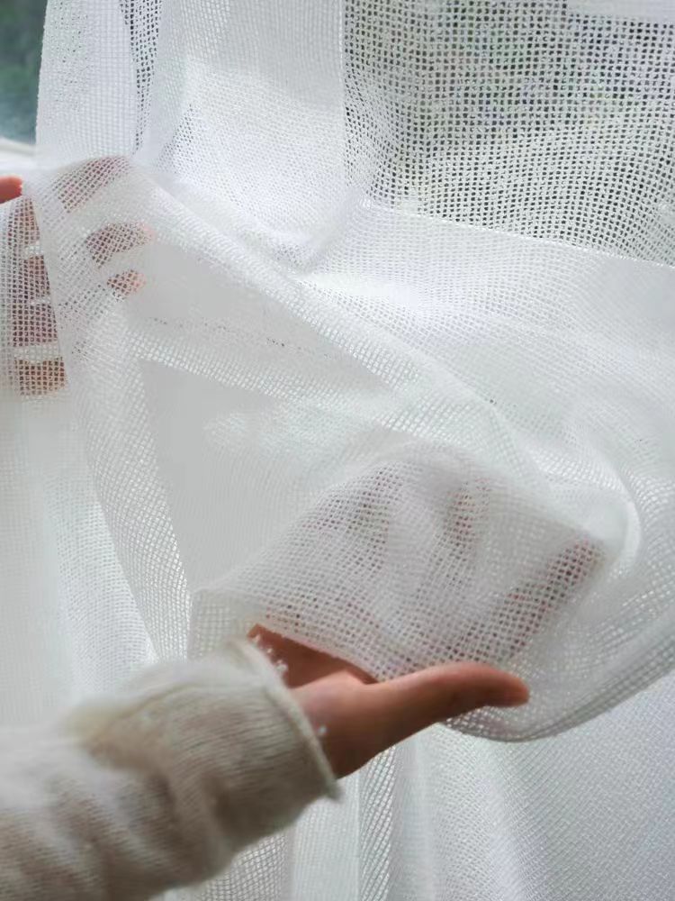 FS012 - Classic "Wind Fabric" Point Embroidery Relief Fine Grid Translucent Sheer Curtains Floor-to-Ceiling Window Curtains