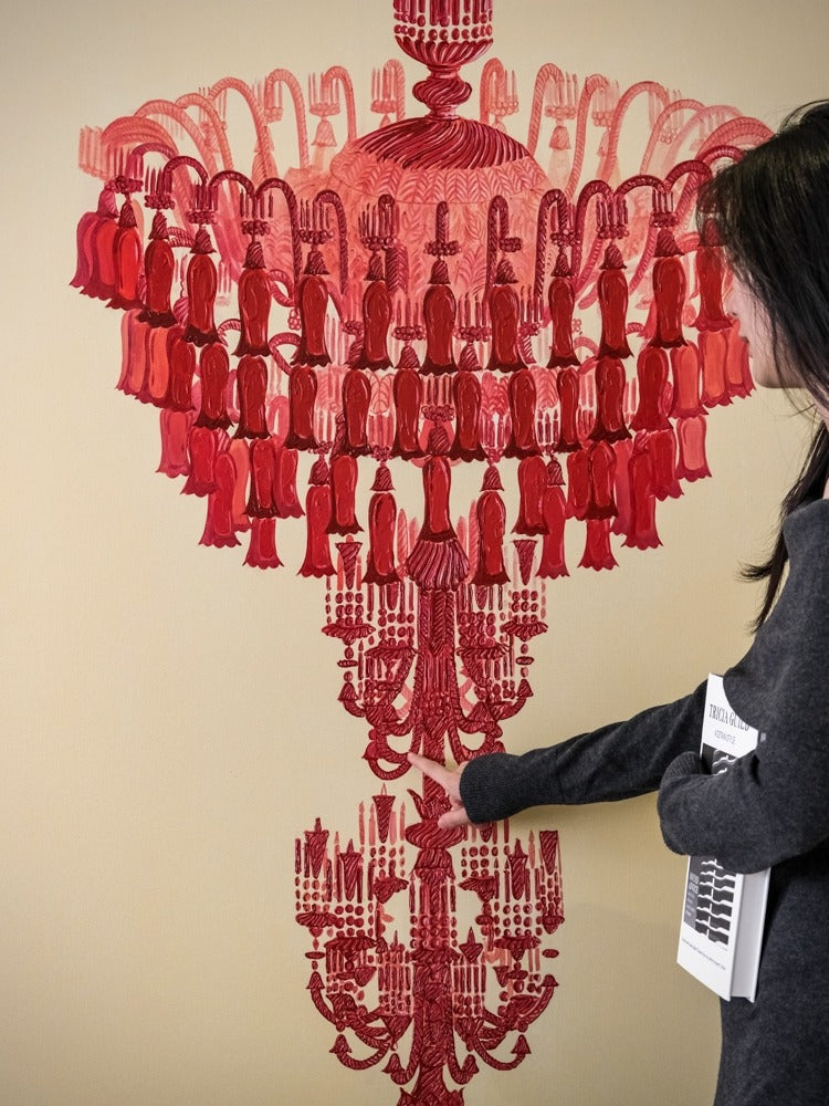 AH139 - Italian Gem Red Hand-Painted "Crystal Chandelier" Artwork