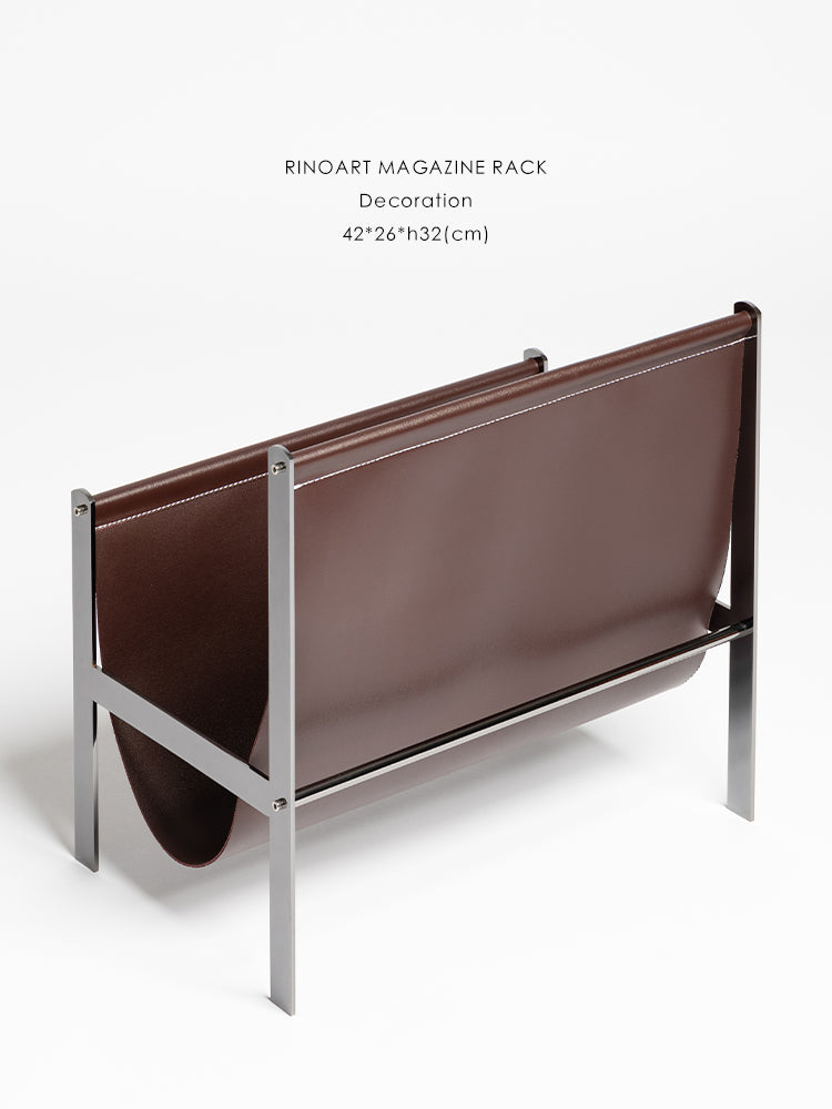 DC274 - Danish Vintage Ebony Leather Bedside Shelf Book Storage Side Table Stainless Steel Corner Table