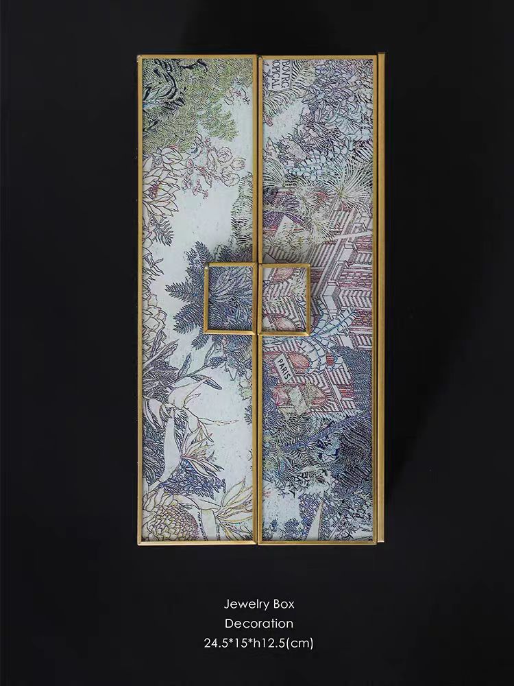 DC035 - Restored hand-painted "Jungle Blessings" scarf painting jewelry box, vintage double-layer antique storage box