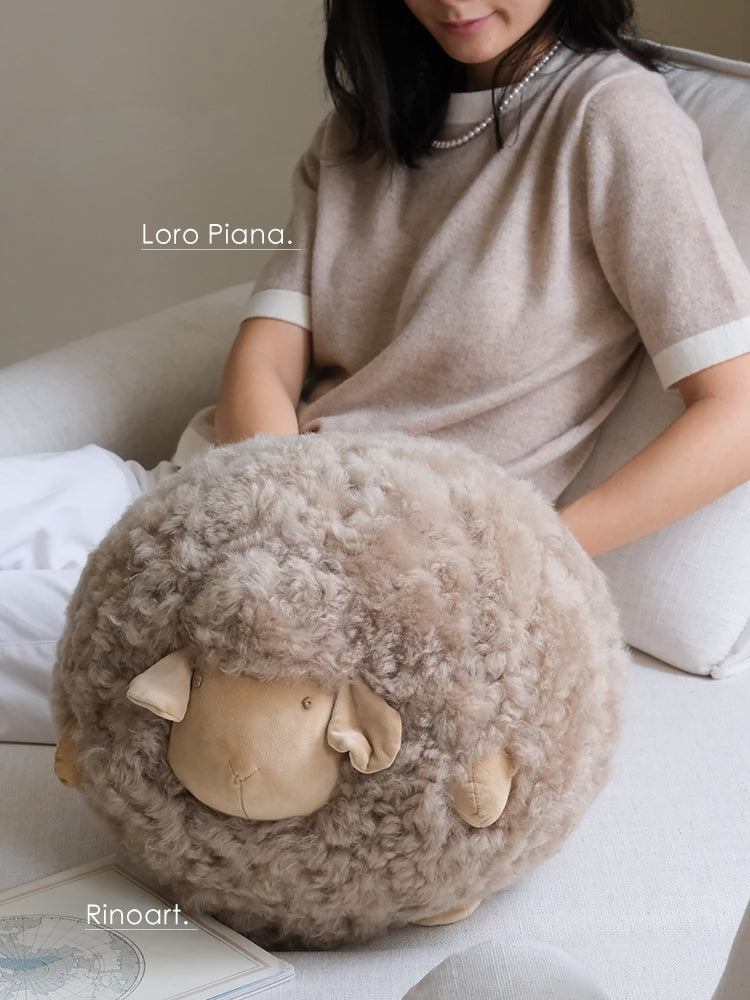 BD065-2 - Soft Cocoa Color! Loewe Shaun the Sheep Wool Pillow: Multi-Use Sofa Pillow