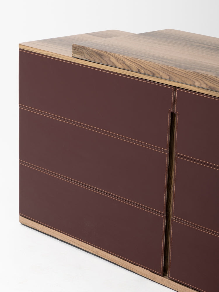 GA040 - Study Room Series "Expandable" Dining Side Cabinet Vintage Ebony Red Writing Desk Dual-use Bar Table Desk Storage Wine Cabinet