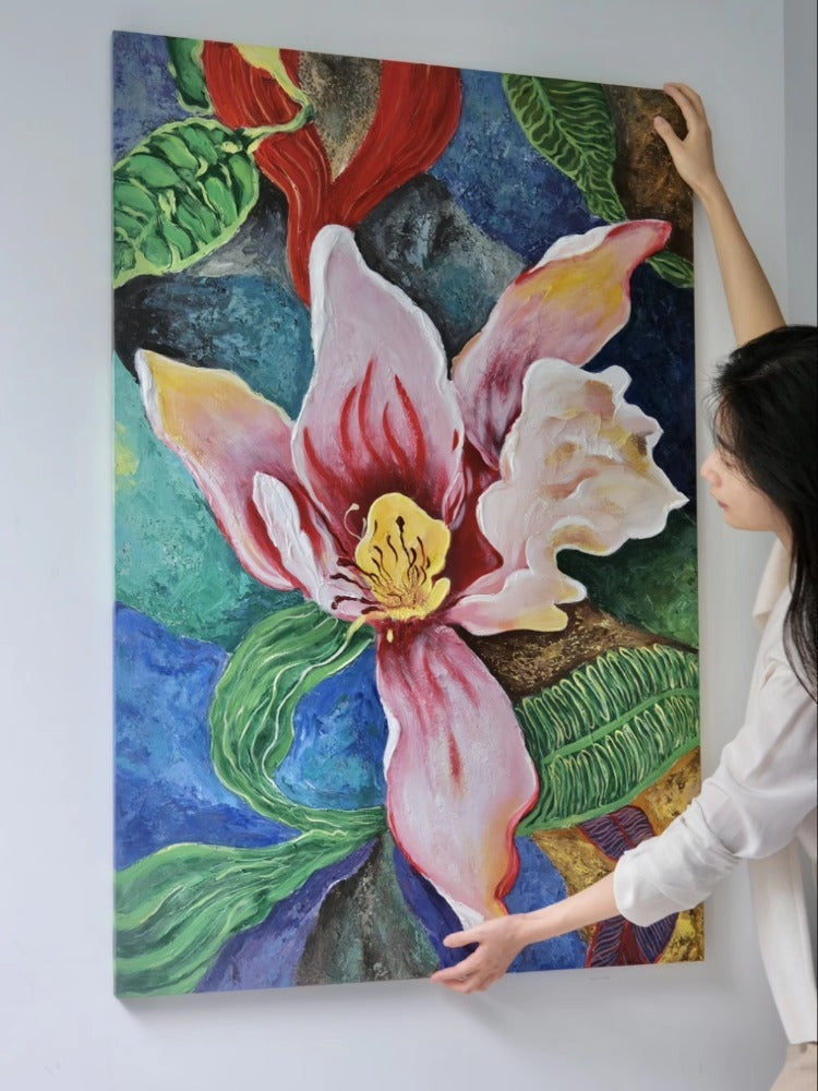 AH116 - Hand-Painted "Iris" Thick Oil Painting Colorful Living Room Bedroom Wall Art
