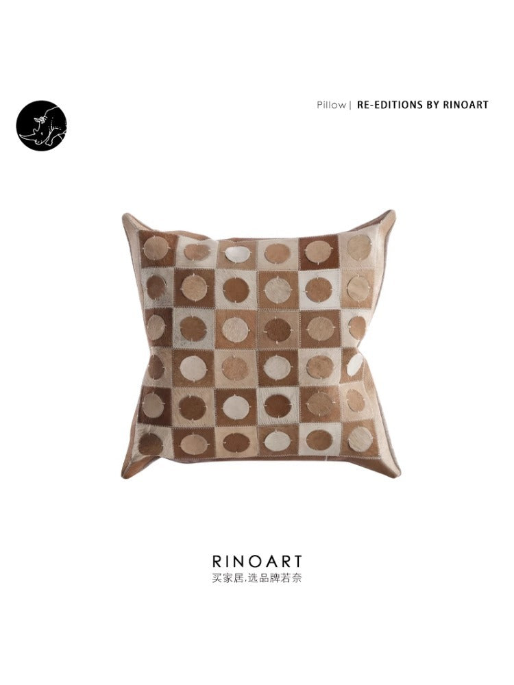 BD075 （Pair Set） - Genuine Cowhide "Wealthy Copper Coin/Peace Gingko" Hand-Sewn Leather Sofa Pillow