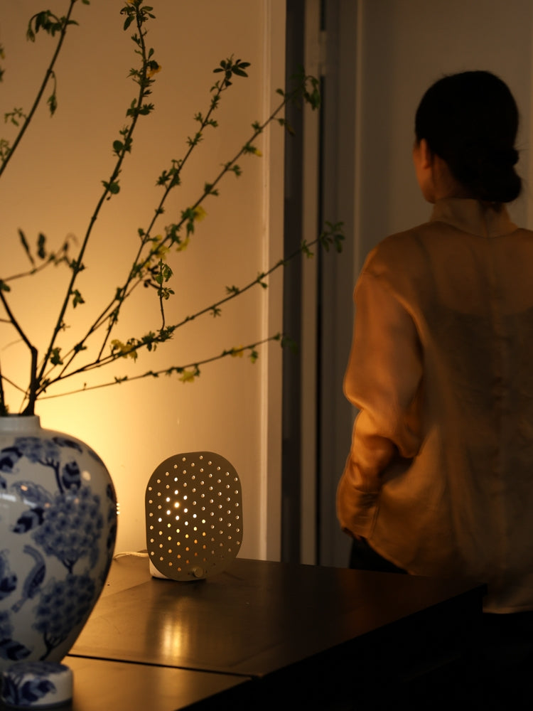 LA038 - Furniture Italian Natural Marble + Brass Hollow Screen Table Lamp Imitation Candlelight Night Light Ambience Lamp