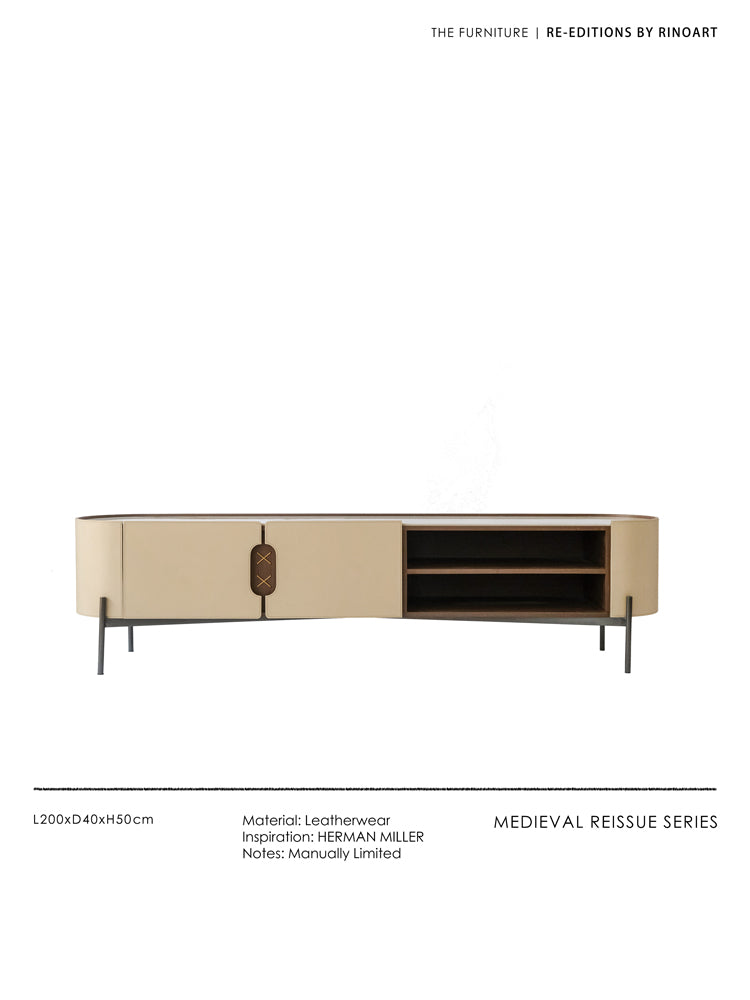 GA014 - New Chinese Top Grain Saddle Leather Marble TV Cabinet: Modern, Simple, Living Room, Home Use