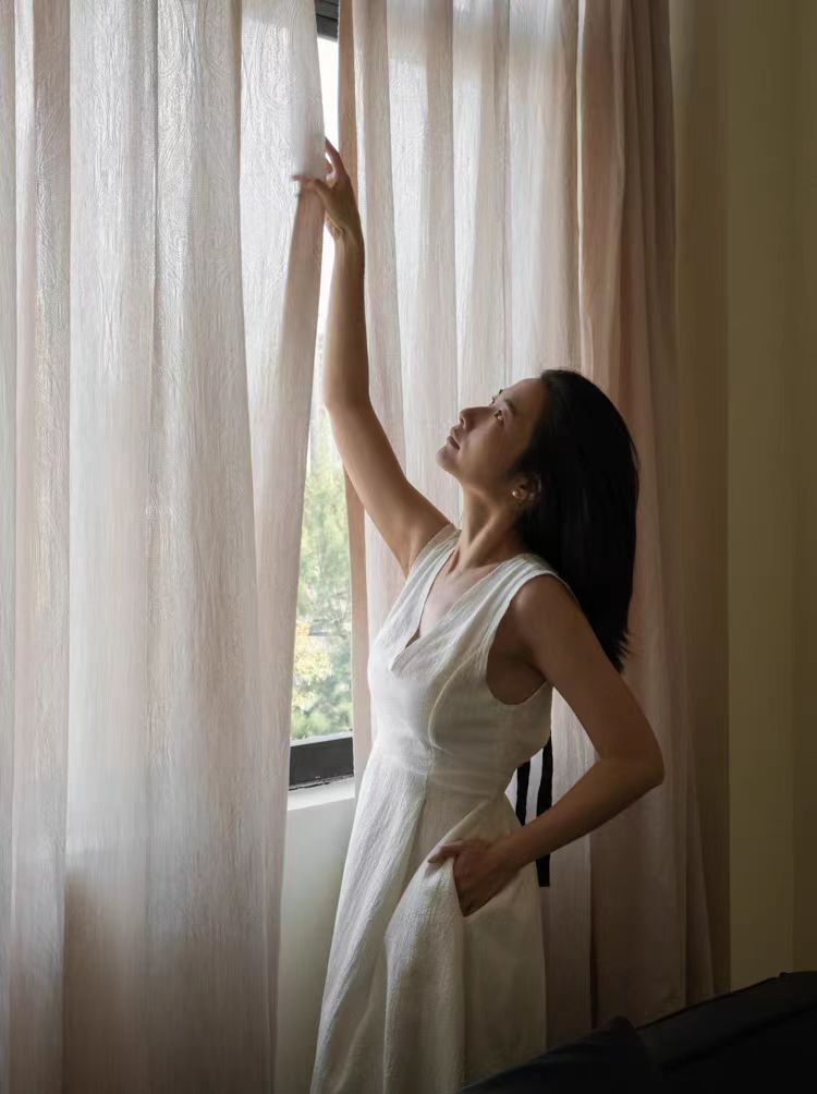 FS003 - Cir@Trudon Series French Embossed Linen Cream Romantic Translucent Floor-to-Ceiling Living Room Window Curtains